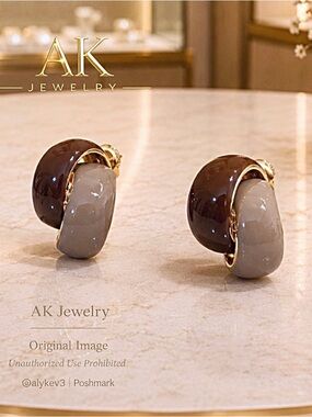 💎 Luxury Sculptural Two-Tone Enamel Hoop Earrings – Mocha & Taupe | AK Jewelry™
